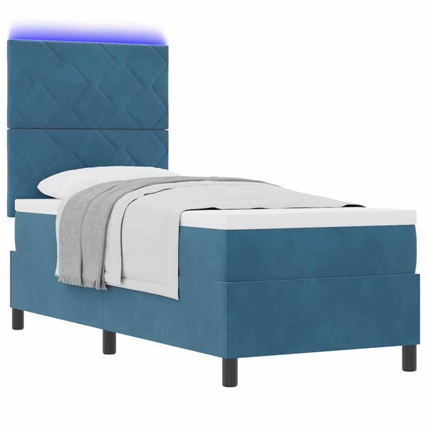 vidaXL Letto a Sorgente LED con testiera Blu Scuro 80 x 200 cm Tessuto