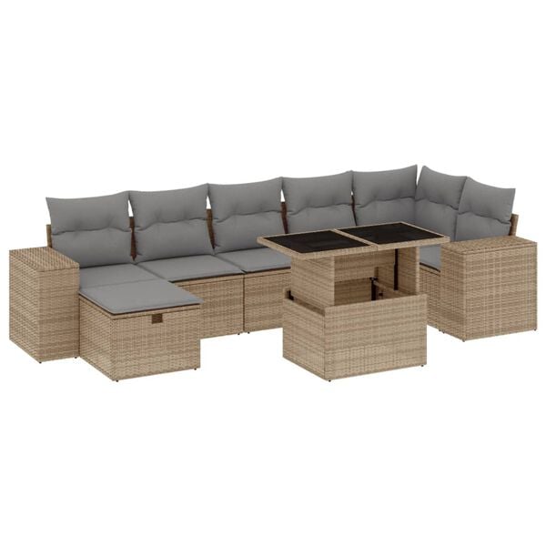 vidaXL Set Divano da Giardino 8 pz con Cuscini Beige in Polyrattan