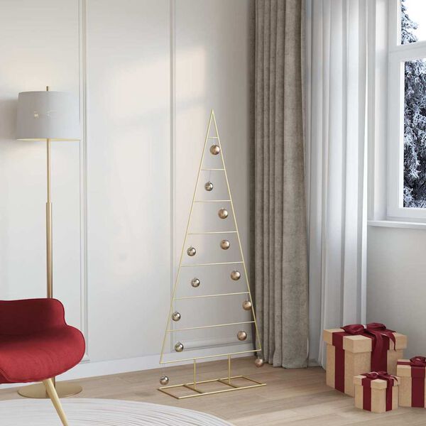 vidaXL Albero di Natale in metallo con supporto Oro 150 cm