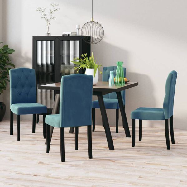 vidaXL Sedie da Pranzo 4 pz Blu in Velluto