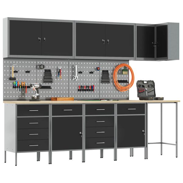 vidaXL Set di mobili da lavoro con cassetto 12 pcs Nero e Grigio