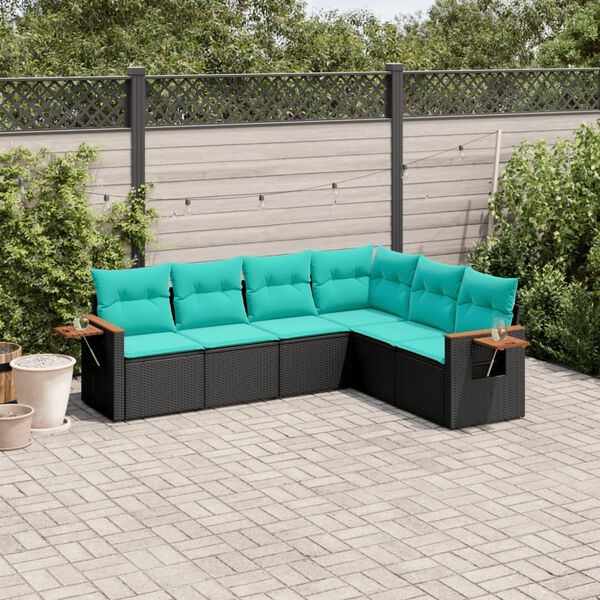 vidaXL Set Divani da Giardino 6 pz con Cuscini Nero in Polyrattan