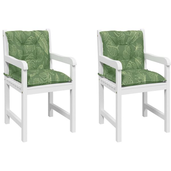 vidaXL Cuscini per Sedia Schienale Basso 2 pz Motivo Foglie in Tessuto