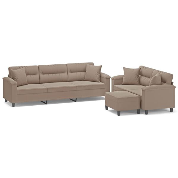 vidaXL Set Divani 3 pz con Cuscini tortora in Tessuto Microfibra