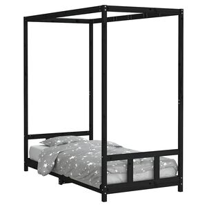 vidaXL Giroletto per Bambini Nero 90x190 cm in Legno Massello di Pino
