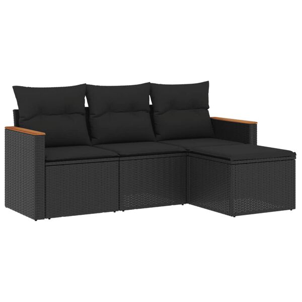 vidaXL Set Divani da Giardino 4 pz con Cuscini Nero in Polyrattan