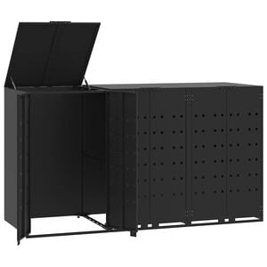 vidaXL Copribidone con Ruote per 3 Bidoni Nera 207x79x117cm in Acciaio