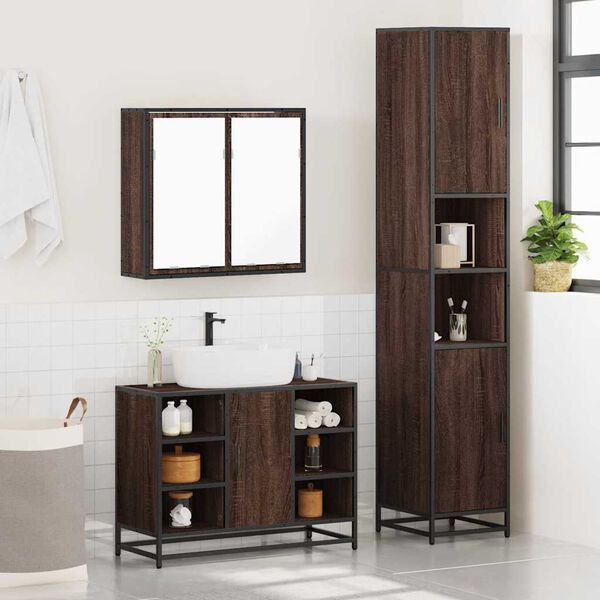 vidaXL Set Mobili da Bagno 3 pz Rovere Marrone in Legno Multistrato