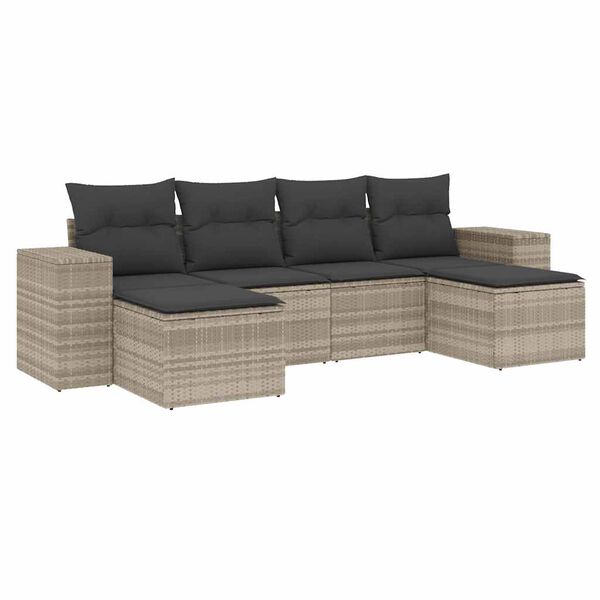 vidaXL Set Divano da Giardino 6pz con Cuscini Grigio Chiaro Polyrattan