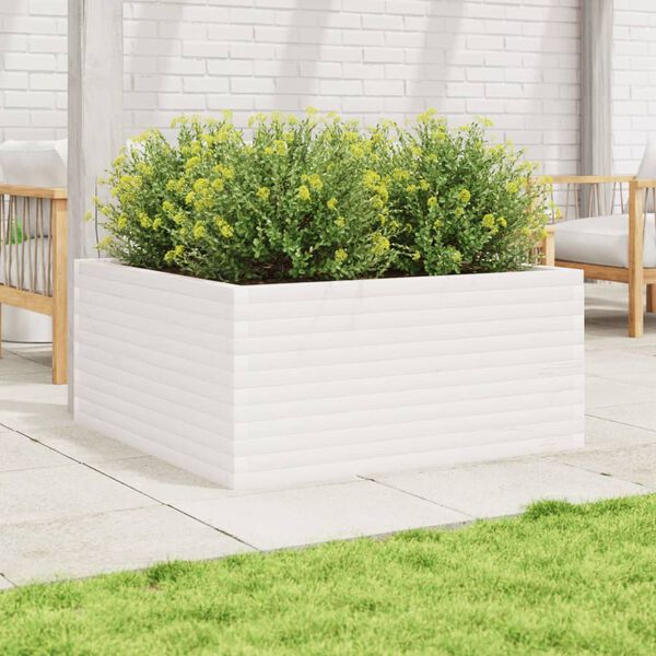 vidaXL Fioriera da Giardino Bianca 100x100x46cm Legno Massello di Pino