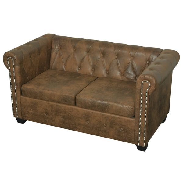 vidaXL Divano Chesterfield a 2 posti marrone in similpelle