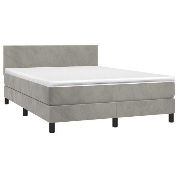 vidaXL Letto a Molle con Materasso e LED Grigio Chiaro 140x190 cm Velluto