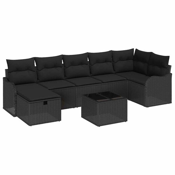vidaXL Set Divano da Giardino con cuscino 8 pcs Nero Poly Rattan