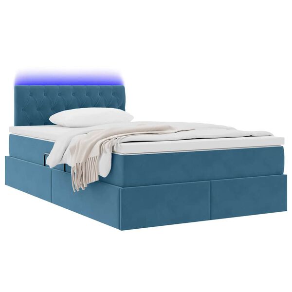 vidaXL Letto con contenitore e LED con led Blu 120 x 190 cm Velluto
