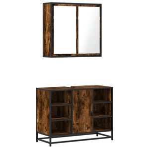 vidaXL Set Mobili da Bagno 2 pz Rovere Fumo in Legno Multistrato