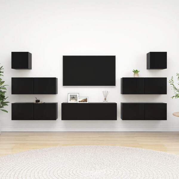 vidaXL Set di Mobili Porta TV 7 pz Nero in Legno Multistrato