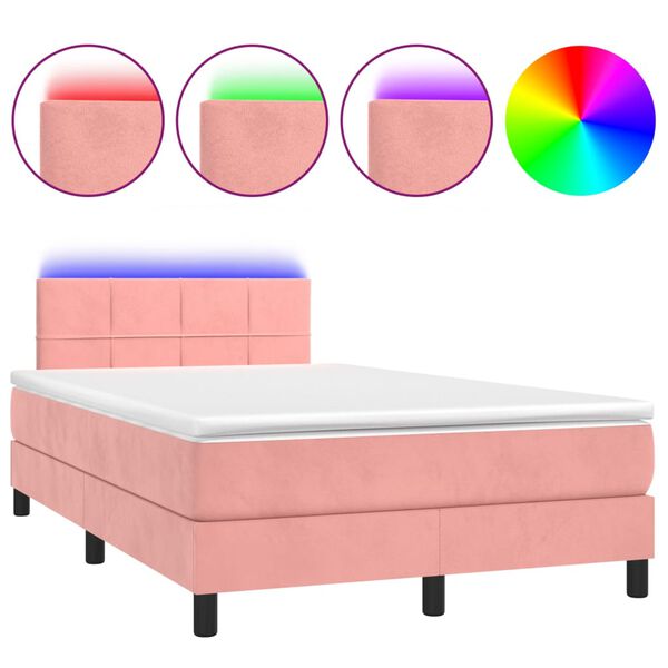 vidaXL Letto a Molle con Materasso e LED Rosa 120x200 cm in Velluto