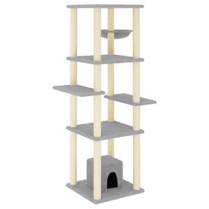 vidaXL Albero per Gatti con Tiragraffi in Sisal Grigio Chiaro 154 cm
