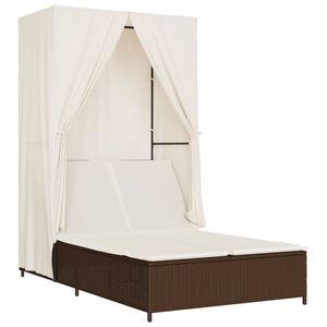 vidaXL Lettino Prendisole con Tetto e Tende Marrone in Polyrattan