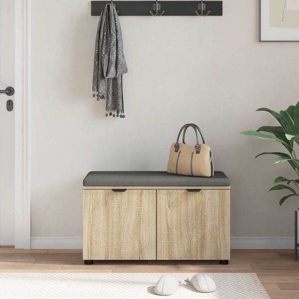 vidaXL Panca per ingresso con cuscino Rovere Sonoma 80 x 46 x 46 cm