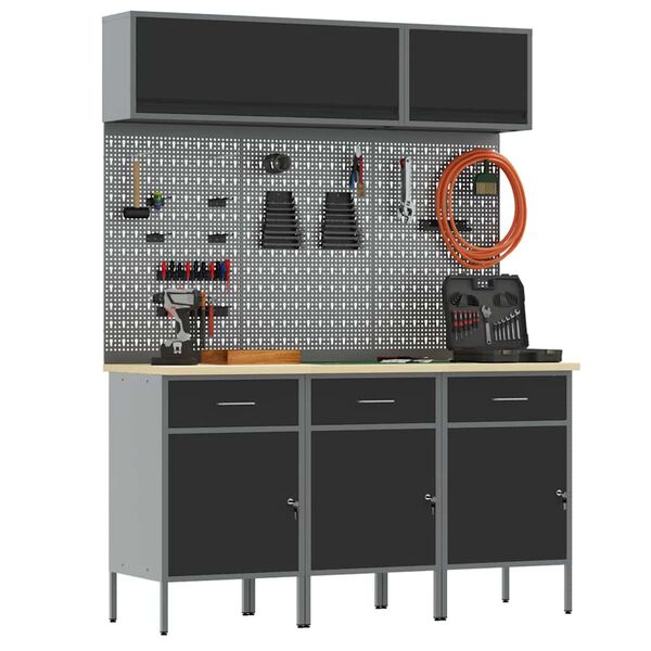 vidaXL Set di mobili da lavoro con cassetto con blocco 8 pcs Nero