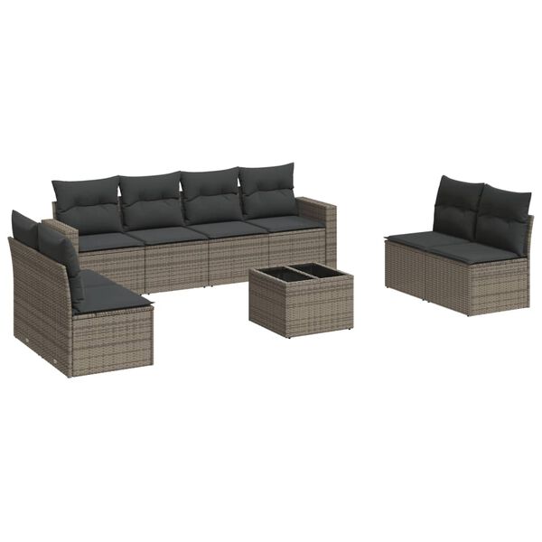vidaXL Set Divano da Giardino 9 pz con Cuscini Grigio in Polyrattan