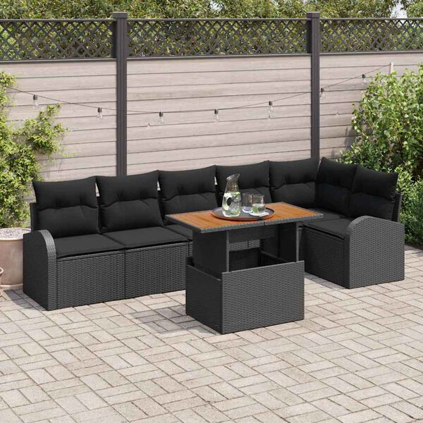 vidaXL Set Divano da Giardino con cuscino 7 pcs Nero