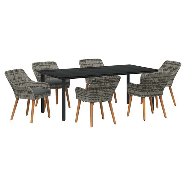 vidaXL Set da Pranzo per Giardino con cuscino 7 pcs Grigio polyrattan