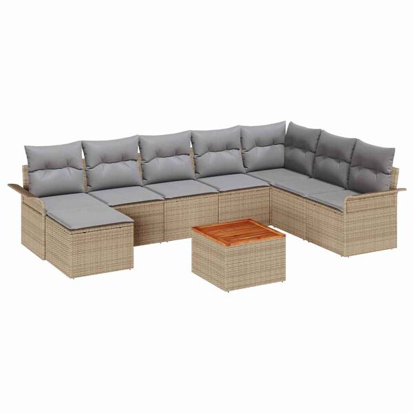 vidaXL Set Divano da Giardino 9 pcs Beige e Grigio Chiaro polyrattan