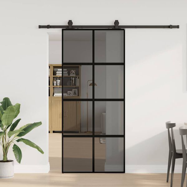 vidaXL Porta Scorrevole Set Ferramenta Nera 90x205 cm Vetro Temperato