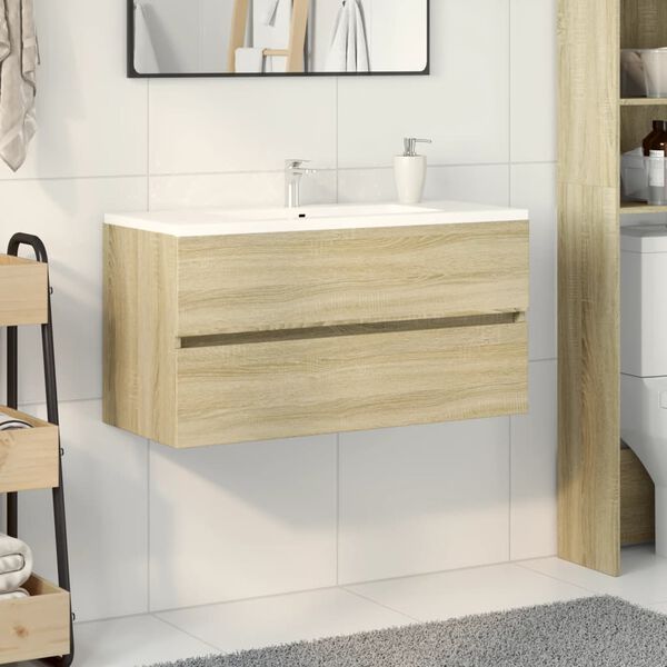 vidaXL Mobile Lavabo Rovere Sonoma 90x38,5x45 cm in Legno Multistrato