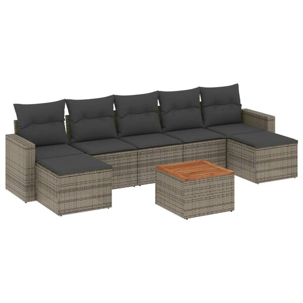 vidaXL Set Divano da Giardino 8 pz con Cuscini Grigio in Polyrattan