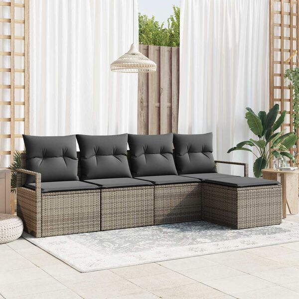 vidaXL Set di divani con cuscino 5 pcs Grigio polyrattan