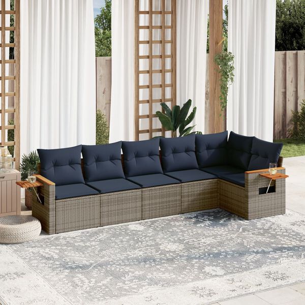 vidaXL Set Divani da Giardino 6 pz con Cuscini Grigio in Polyrattan