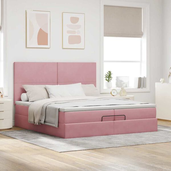 vidaXL Struttura Letto Pouf con Materassi Rosa 200x200 cm Velluto