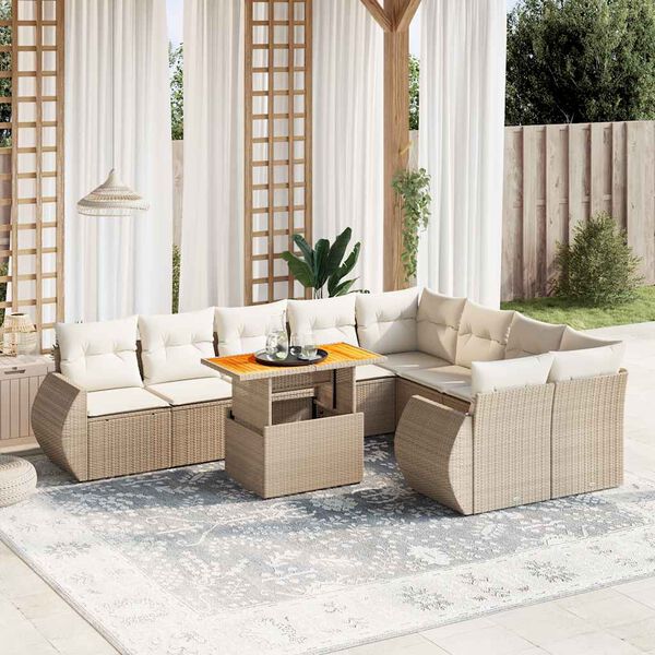 vidaXL Set Divano da Giardino 10 pz con Cuscini Beige in Polyrattan