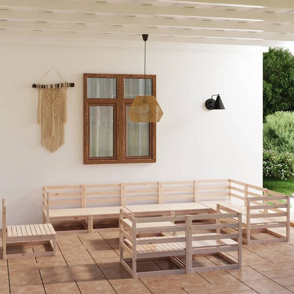 vidaXL Set Divani da Giardino 11 pz in Legno Massello di Pino
