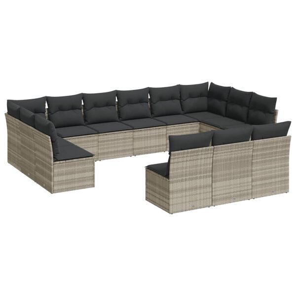 vidaXL Set Divani Giardino 13 pz con Cuscini Grigio Chiaro Polyrattan