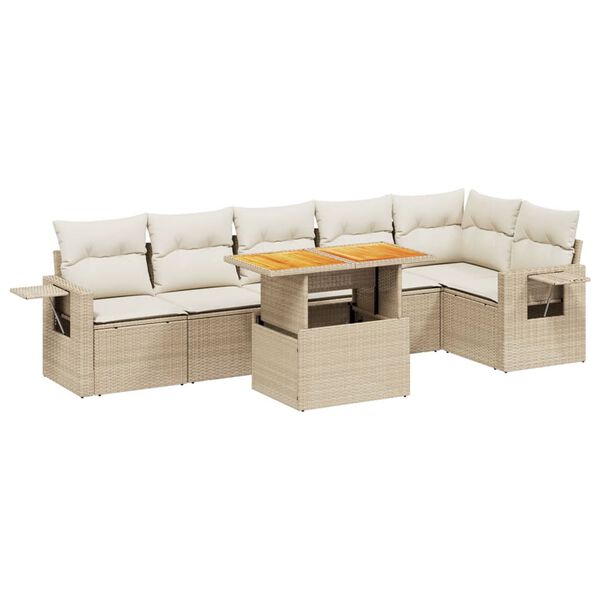 vidaXL Set Divani da Giardino 7 pz con Cuscini Beige in Polyrattan