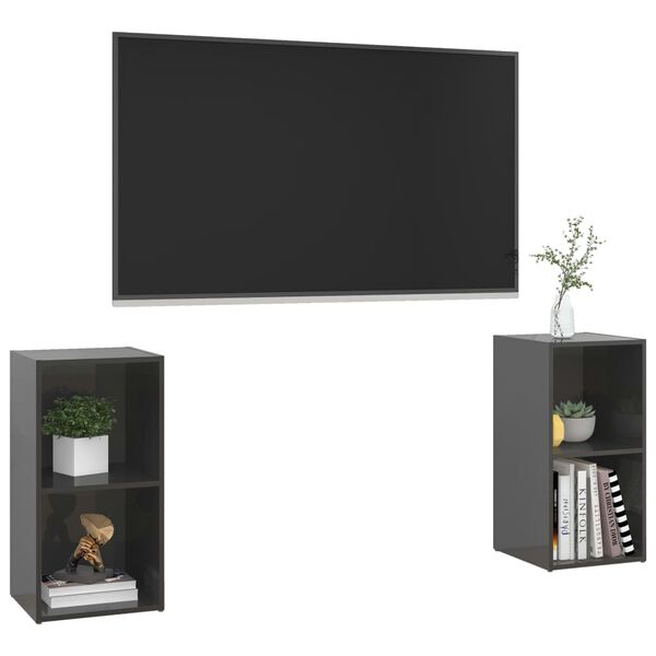vidaXL Mobili TV 2 pz Grigio Lucido 72x35x36,5 cm in Legno Multistrato
