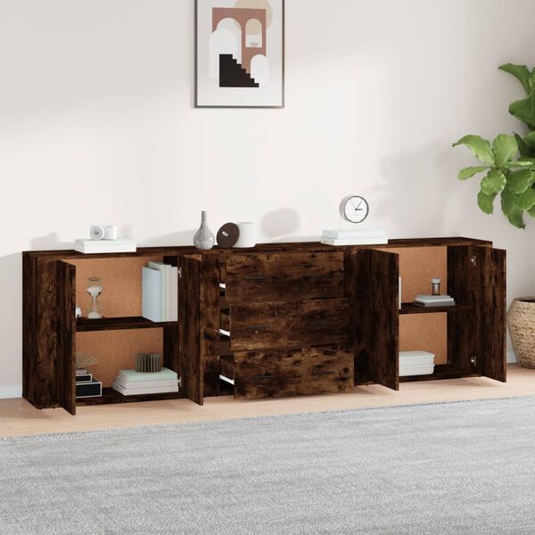 vidaXL Credenze 3 pz Rovere Fumo in Legno Multistrato