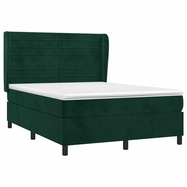 vidaXL Giroletto a Molle con Materasso Verde Scuro 140x190 cm Velluto
