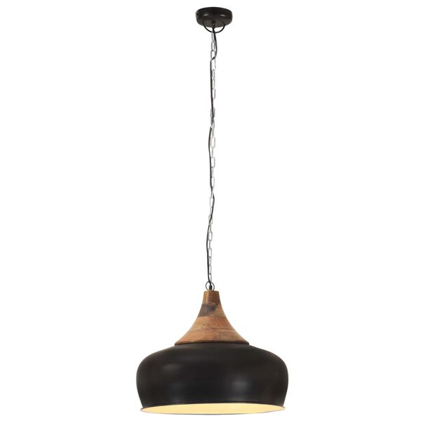 vidaXL Lampada Soffitto Industriale Nera Ferro Legno Massello 45cm E27
