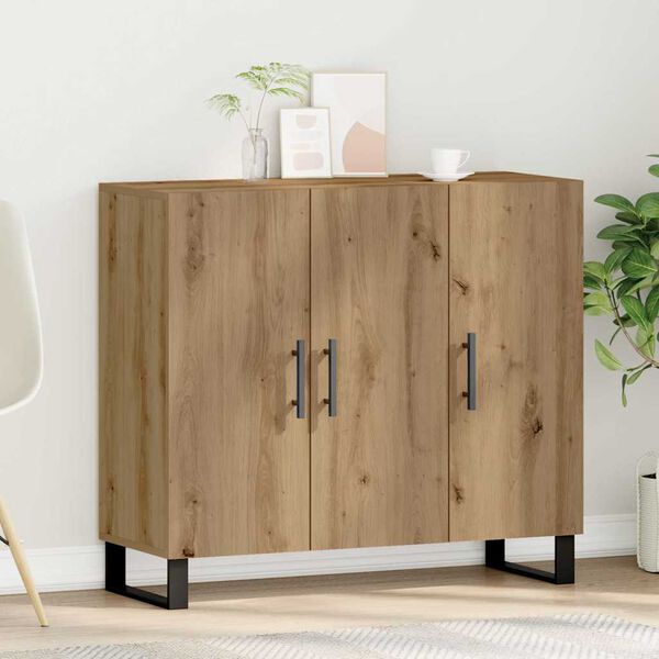 vidaXL Credenza Rovere artigianale 90 x 34 x 80 cm Legno multistrato