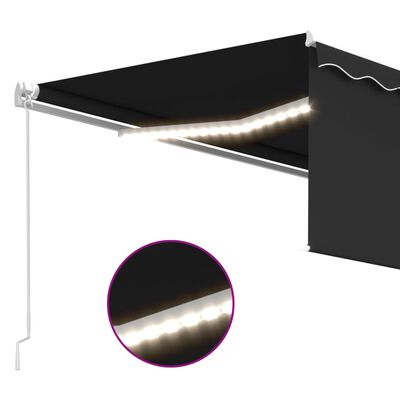 vidaXL Tenda da Sole Retrattile Manuale con LED 4x3 m Antracite