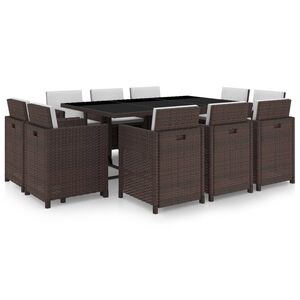 vidaXL Set da Pranzo da Giardino 11 pz con Cuscini Polyrattan Marrone