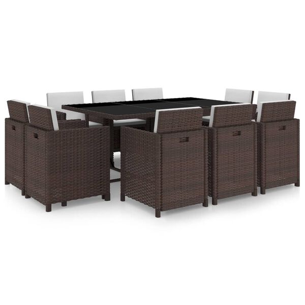 vidaXL Set da Pranzo da Giardino 11 pz con Cuscini Polyrattan Marrone