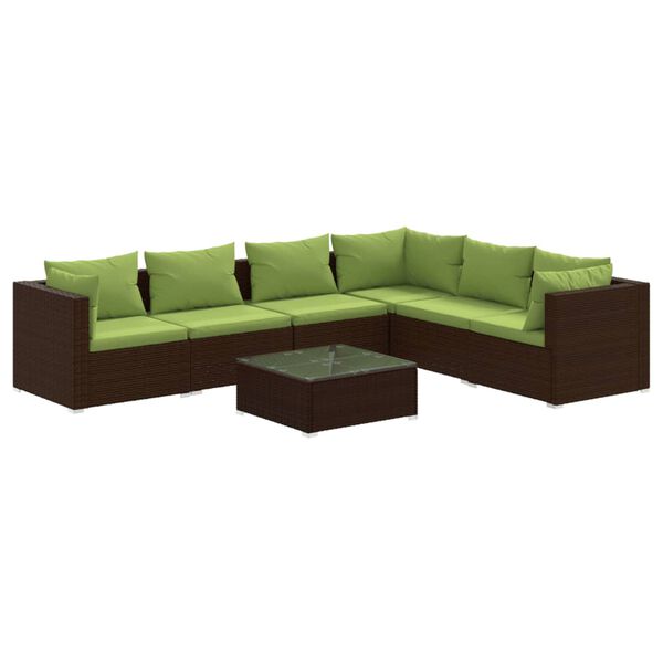 vidaXL Set Divani da Giardino 7 pz con Cuscini in Polyrattan Marrone
