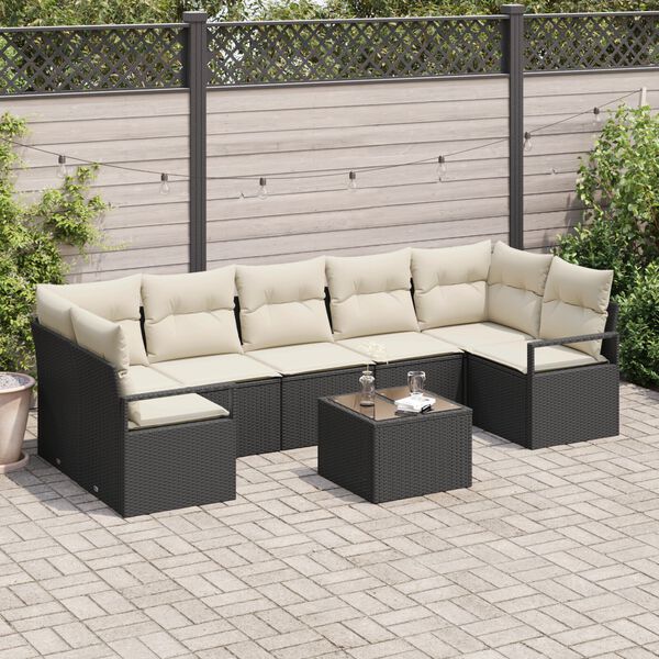 vidaXL Set di divani 8 pcs Nero e Crema polyrattan