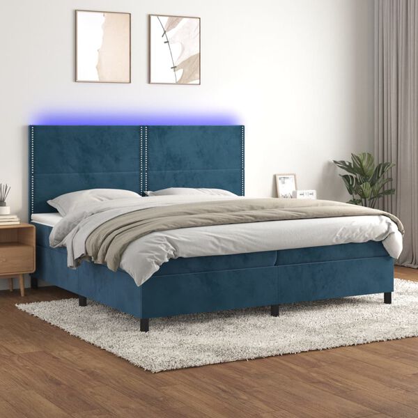 vidaXL Letto a Molle con Materasso e LED Blu Scuro 200x200 cm